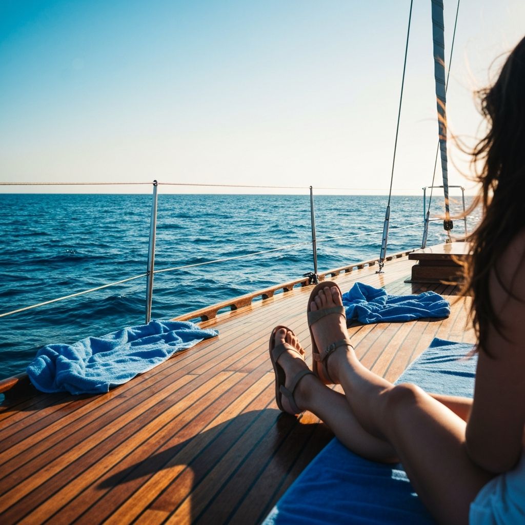 Female feet on sailboat