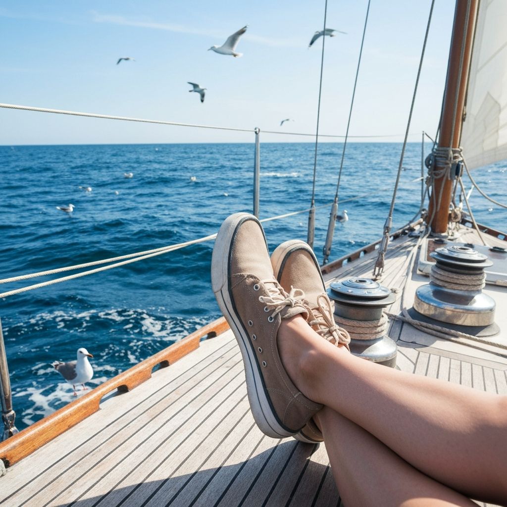 Female feet on sailboat