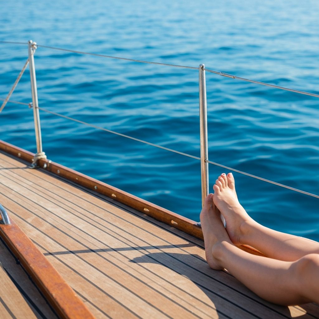 Female feet on sailboat