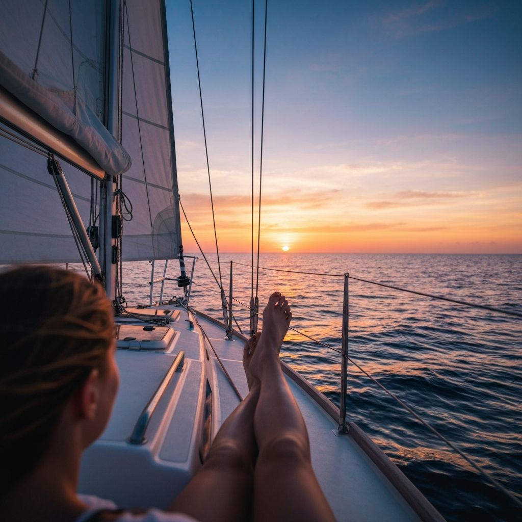 Female feet on sailboat