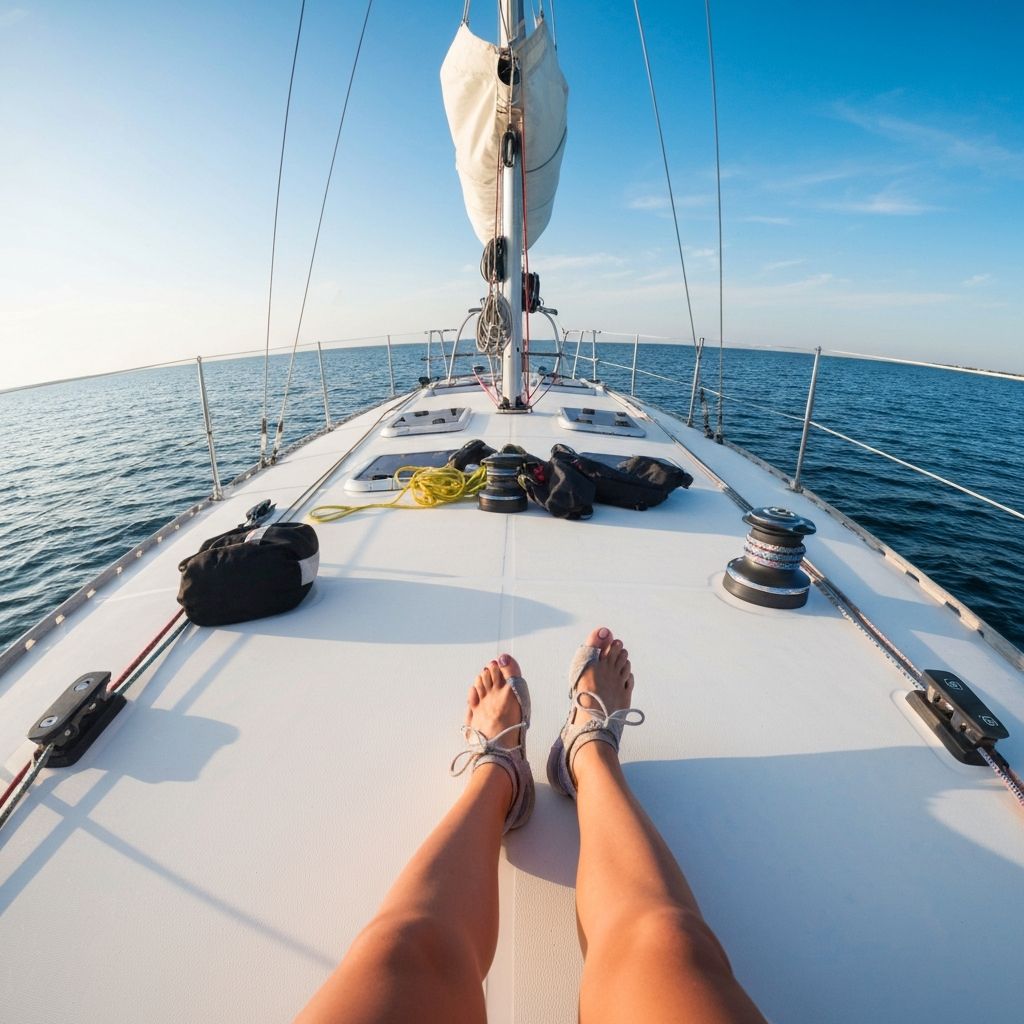 Female feet on sailboat