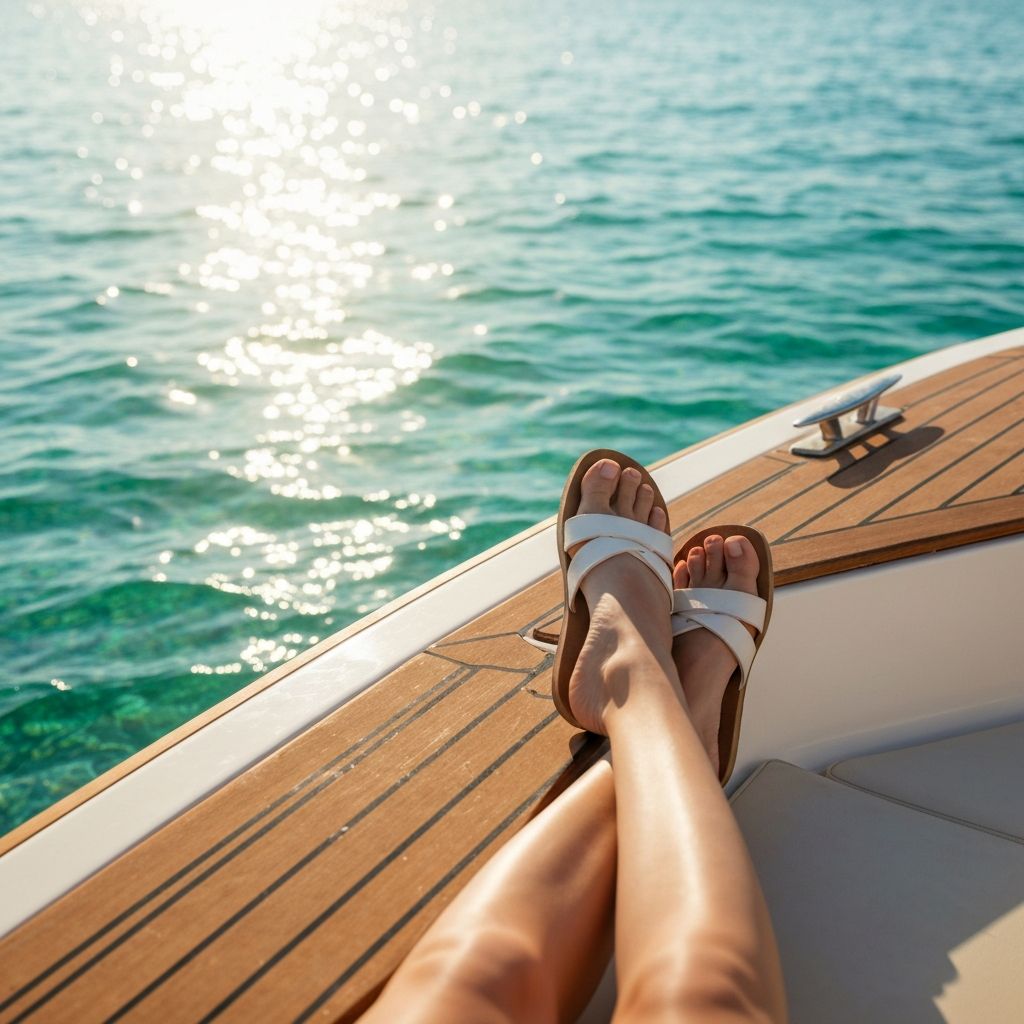 Female feet on sailboat