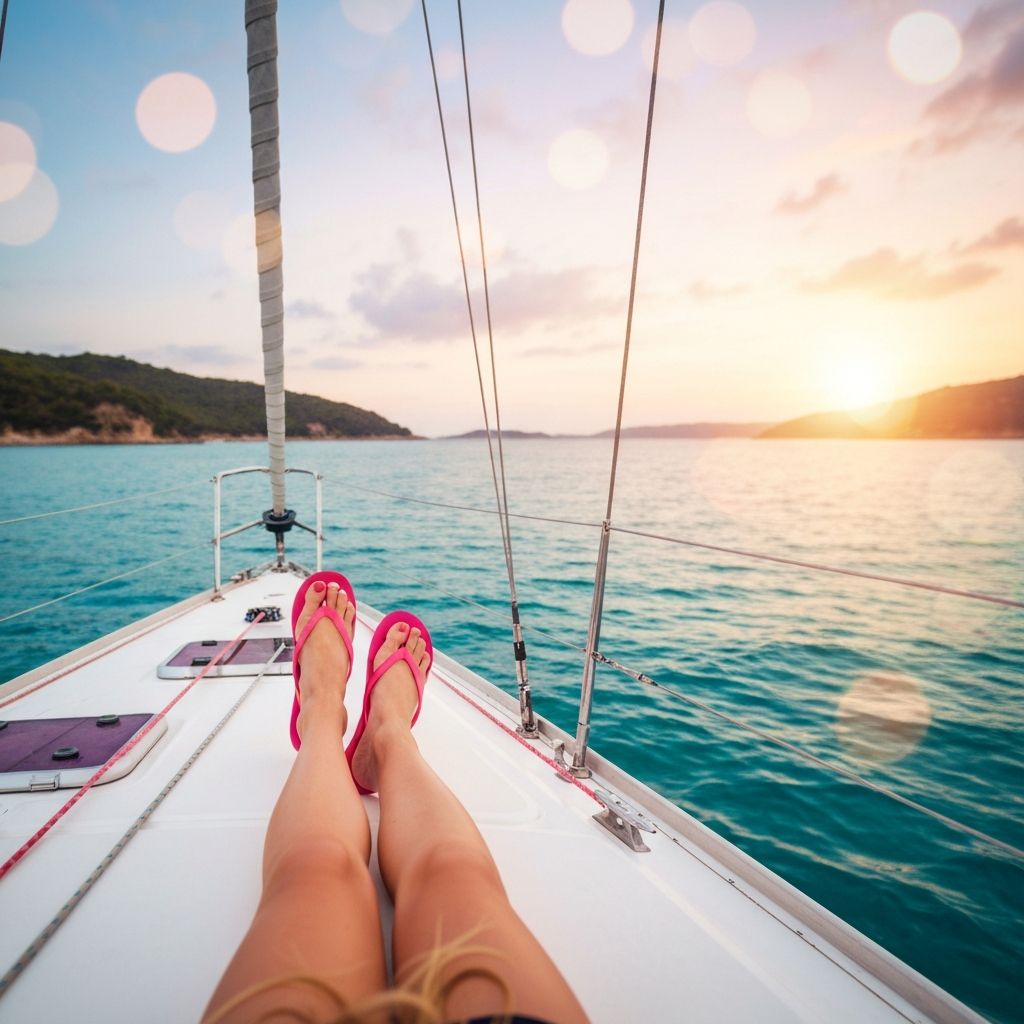 Female feet on sailboat