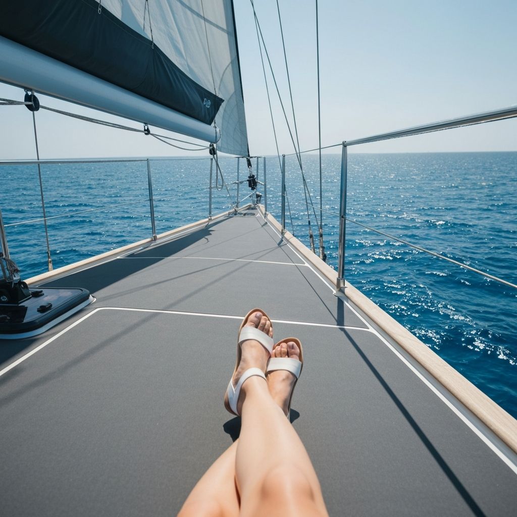 Female feet on sailboat