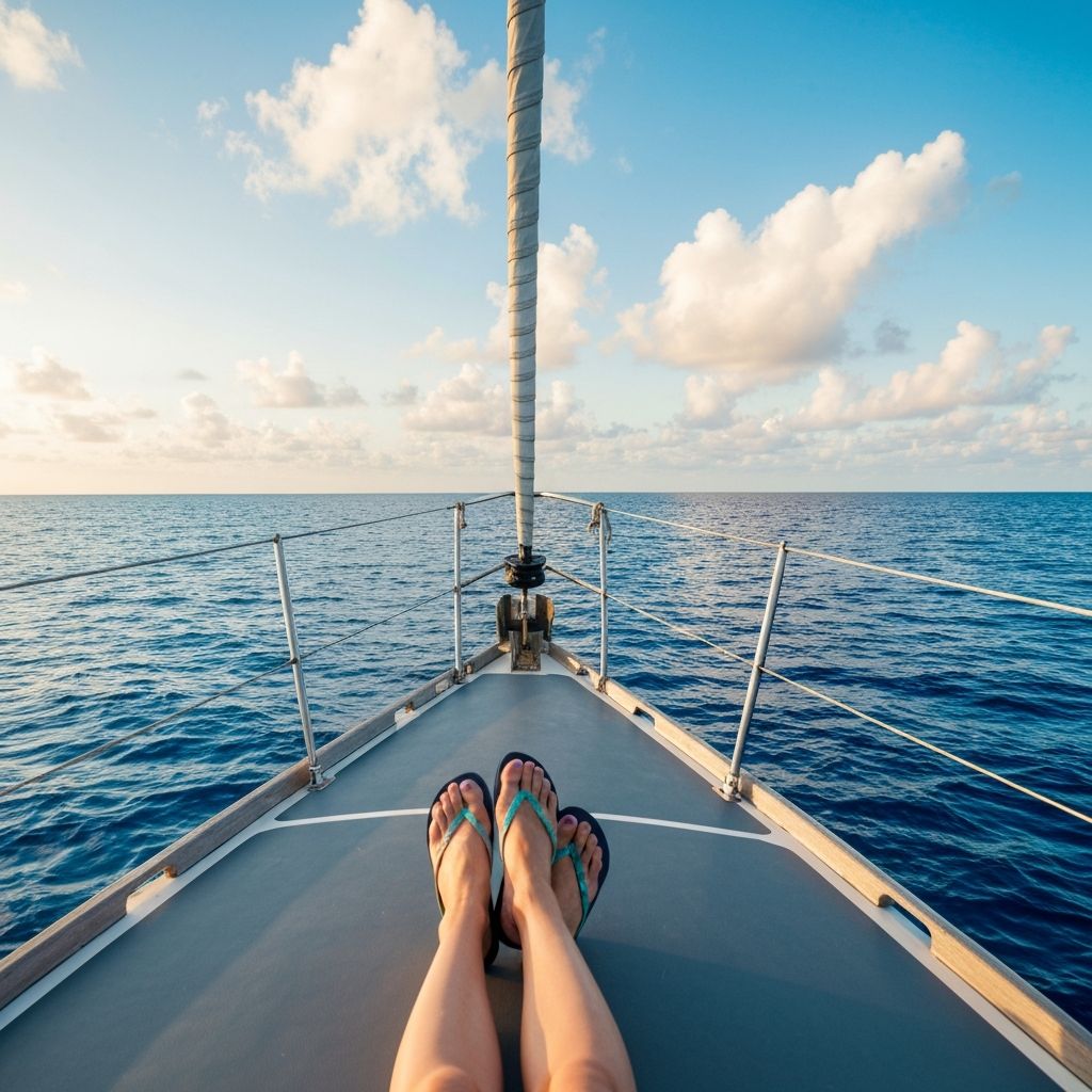 Female feet on sailboat